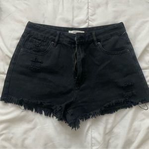 black ripped vintage high waisted denim shorts